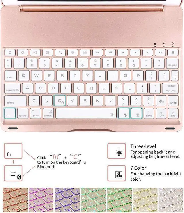 Alt view image 4 of 7 - New iPad 9.7 Keyboard 2017 2018 Case Protective Folio Utra Slim Hard Shell Light Weight Stand Smart Cover with Backlit Bluetooth Keyboard for iPad 6th Generation / iPad 5th Generation / iPad Air