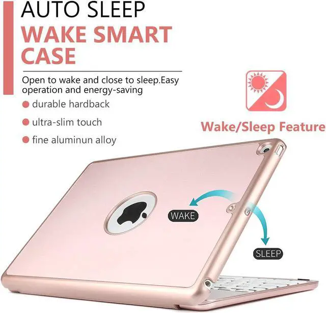 Alt view image 3 of 7 - New iPad 9.7 Keyboard 2017 2018 Case Protective Folio Utra Slim Hard Shell Light Weight Stand Smart Cover with Backlit Bluetooth Keyboard for iPad 6th Generation / iPad 5th Generation / iPad Air