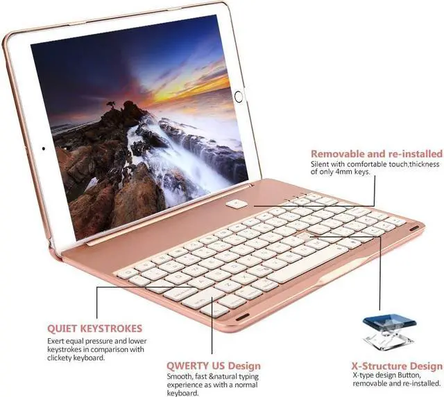 Alt view image 6 of 7 - New iPad 9.7 Keyboard 2017 2018 Case Protective Folio Utra Slim Hard Shell Light Weight Stand Smart Cover with Backlit Bluetooth Keyboard for iPad 6th Generation / iPad 5th Generation / iPad Air