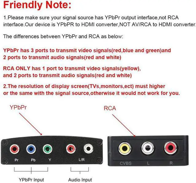 Alt view image 4 of 7 - Component to HDMI Converter, 5RCA Component RGB YPbPr to HDMI Converter Supports 1080P Video Audio Converter Adapter for DVD PSP Xbox 360 PS2 Nintendo NGC to New HDTV Monitor or Projector