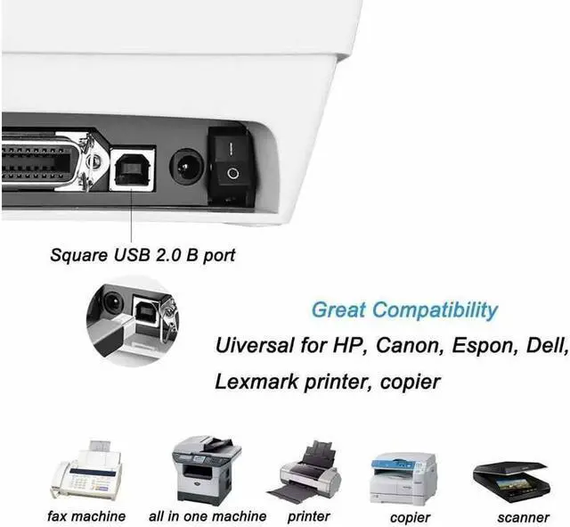 Alt view image 2 of 5 - USB Printer Cable Werleo 6ft USB 2.0 Type A Male to B Male High Speed Connectors Printer Scanner Cord A Male to B Male for Brother HP Canon Lexmark Epson Dell Xerox Samsung etc