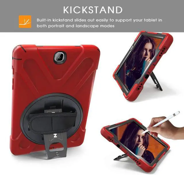 Alt view image 2 of 7 - Galaxy Tab A 9.7 Case Full-body Shock Proof Hybrid Heavy Duty Armor Protective Case for Samsung Galaxy Tab A 9.7 [SM-T550] Case with Kickstand/ Hand Strap/ Shoulder Strap