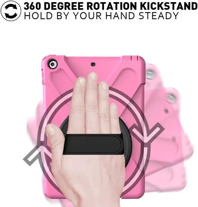 Alt view image 3 of 7 - New iPad 9.7 2017 2018 Case,360 Degree Rotatable with Kickstand,Hand Strap and Shoulder Strap case, 3 Layer Hybrid Heavy Duty Shockproof case for iPad 9.7 5th/6th Generation