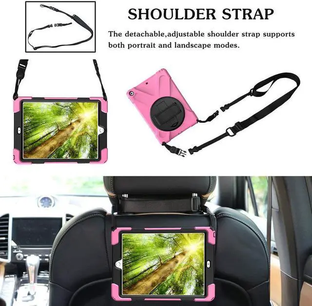 Alt view image 7 of 7 - New iPad 9.7 2017 2018 Case,360 Degree Rotatable with Kickstand,Hand Strap and Shoulder Strap case, 3 Layer Hybrid Heavy Duty Shockproof case for iPad 9.7 5th/6th Generation