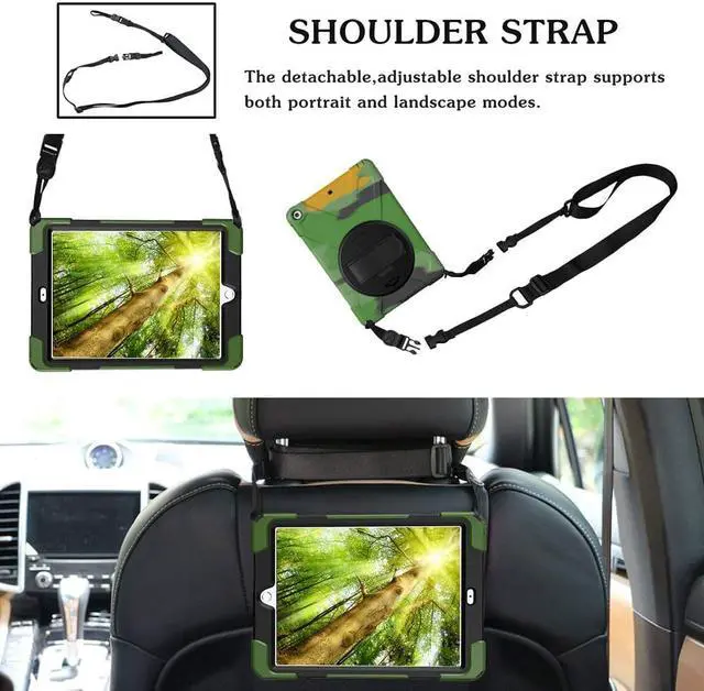 Alt view image 7 of 7 - New iPad 9.7 2017 2018 Case,360 Degree Rotatable with Kickstand,Hand Strap and Shoulder Strap case, 3 Layer Hybrid Heavy Duty Shockproof case for iPad 9.7 5th/6th Generation