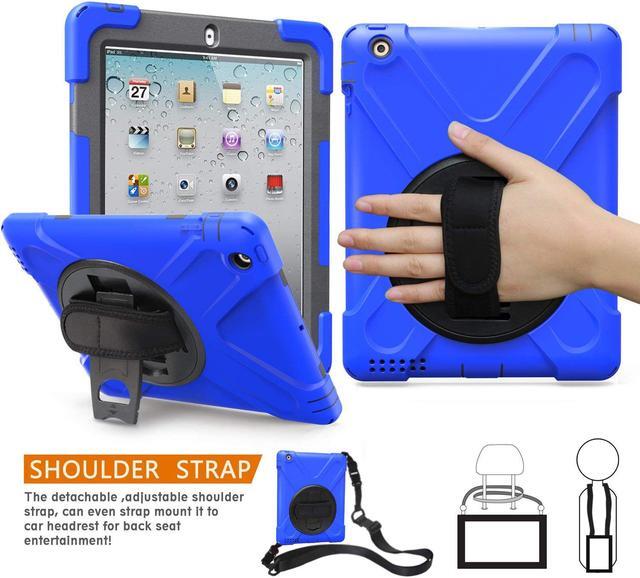 Main image of Apple iPad 2 Case iPad 3 Case iPad 4 Case Cover Heavy Duty Shockproof Protective Case for iPad 2 3 4 Tablet Case with 360 Degrees Rotable Hand Strap Kickstand and Shoulder Strap
