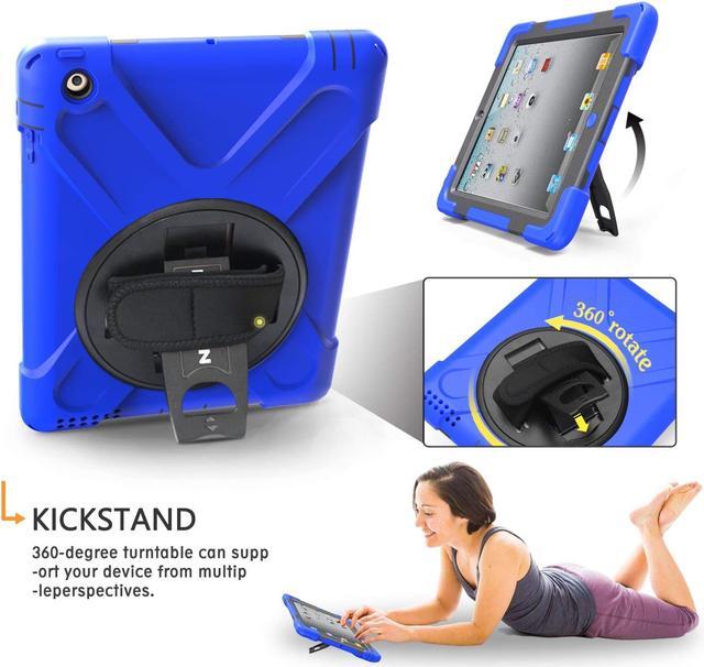 Alt view image 2 of 7 - Apple iPad 2 Case iPad 3 Case iPad 4 Case Cover Heavy Duty Shockproof Protective Case for iPad 2 3 4 Tablet Case with 360 Degrees Rotable Hand Strap Kickstand and Shoulder Strap