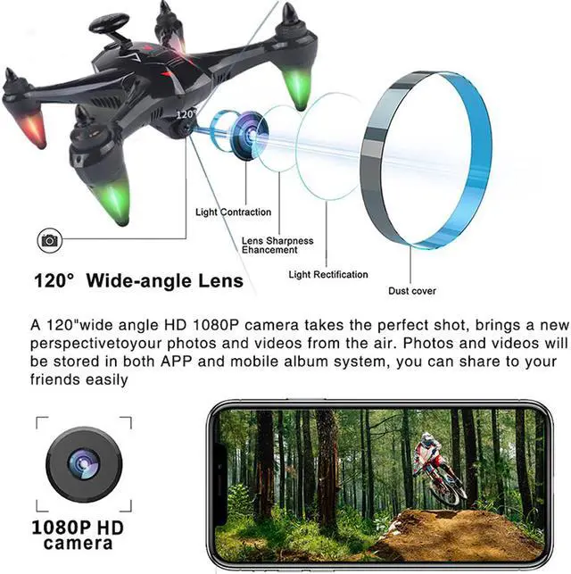 Alt view image 2 of 7 - GPS FPV RC Drone with Camera Live Video GPS Return Home Quadcopter with Adjustable Wide-Angle 1080P HD 5GHz WIFI Camera Follow Me Brushless Quadcopter