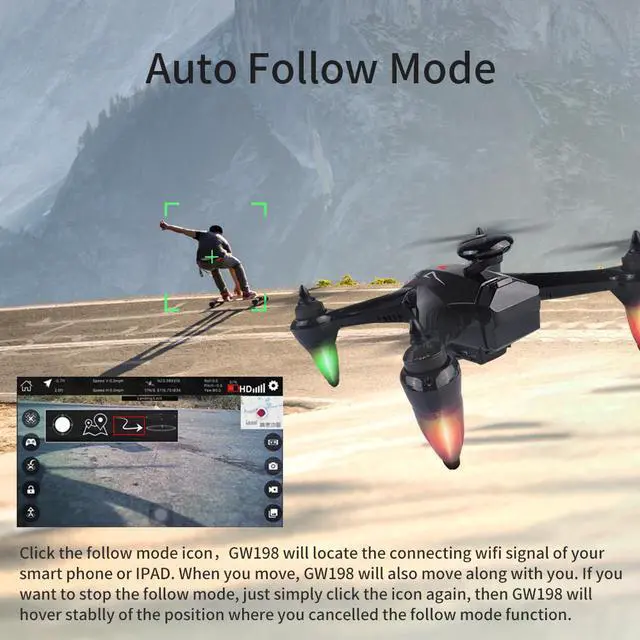 Alt view image 5 of 7 - GPS FPV RC Drone with Camera Live Video GPS Return Home Quadcopter with Adjustable Wide-Angle 1080P HD 5GHz WIFI Camera Follow Me Brushless Quadcopter