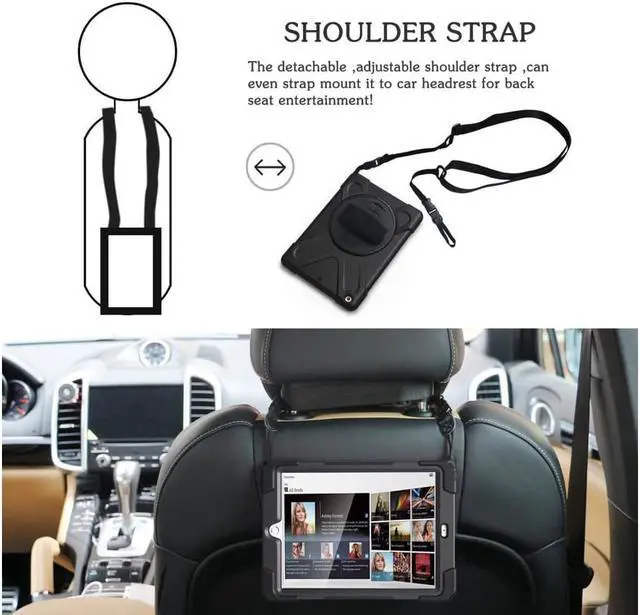 Alt view image 3 of 4 - For iPad Mini Case iPad Mini 1 2 3 Case Cover ShockProof Rugged Hybrid Protective Silicone Case For Apple iPad Mini 1 2 3 Case with with 360 Degree Rotating Kickstand Hand Grip Strap Shoulder Strap