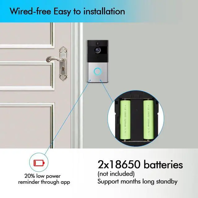 Alt view image 2 of 6 - Werleo Video Doorbell Smart Doorbell 720P HD Wifi Security Camera with Door Chime 8G Memory Storage Real-Time Two-Way Talk and Video Night Vision PIR Motion Detection and App Control for IOS Android