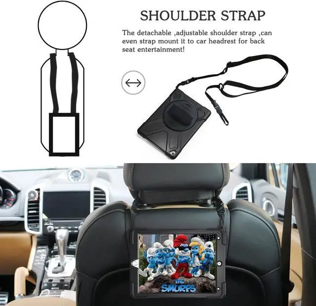 Alt view image 3 of 4 - iPad Pro 9.7 Case Full-Body Heavy Duty Rugged Protective Case with Handle Hand / Shoulder Strap 360 Rotating Stand for Kids Apple iPad Pro 9.7 inch 2016 Tablet Cover Skin Model A1673 A1674 A1675