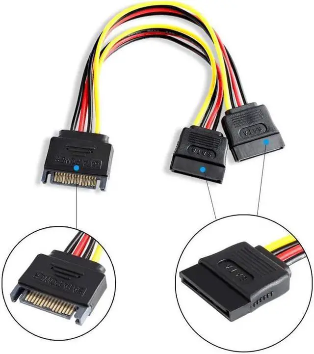 Alt view image 2 of 7 - SATA Power Cable 2 PACK 8 Inch SATA 15 Pin Male to Dual SATA 15 Pin Down Angle Female Power Splitter Cable