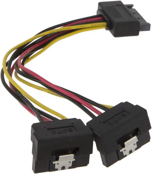 Alt view image 2 of 4 - [2-PACK] SATA Splitter Power Cable 8-Inch SATA 15 Pin Male to 2x SATA 15 Pin Down Angle Female Power Splitter Cable