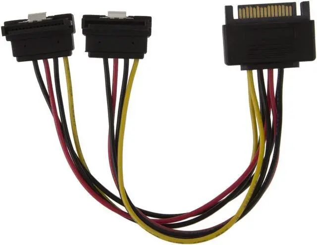 Alt view image 3 of 4 - [2-PACK] SATA Splitter Power Cable 8-Inch SATA 15 Pin Male to 2x SATA 15 Pin Down Angle Female Power Splitter Cable