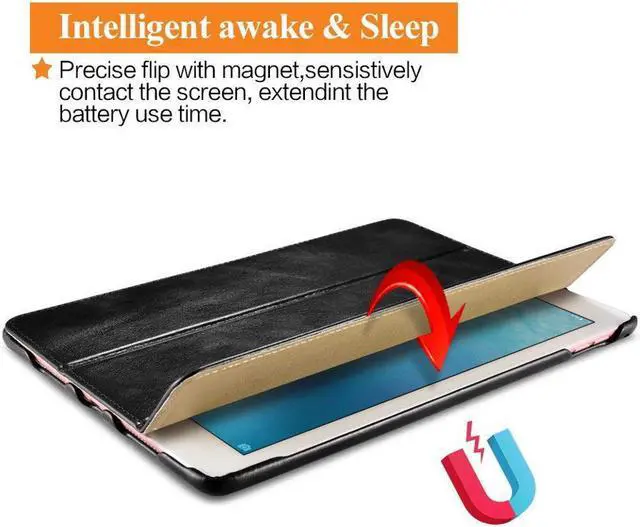 Alt view image 4 of 7 - iPad Pro 9.7 Leather Case Vintage Genuine Leather Side Open Flip Folio Style Smart Cover in Ultra Slim Design with Stand & Auto Wake / Sleep Functions for Apple iPad Pro 9.7 Inch Cover