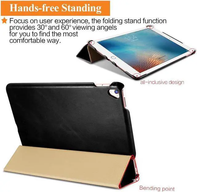 Alt view image 2 of 7 - iPad Pro 9.7 Leather Case Vintage Genuine Leather Side Open Flip Folio Style Smart Cover in Ultra Slim Design with Stand & Auto Wake / Sleep Functions for Apple iPad Pro 9.7 Inch Cover