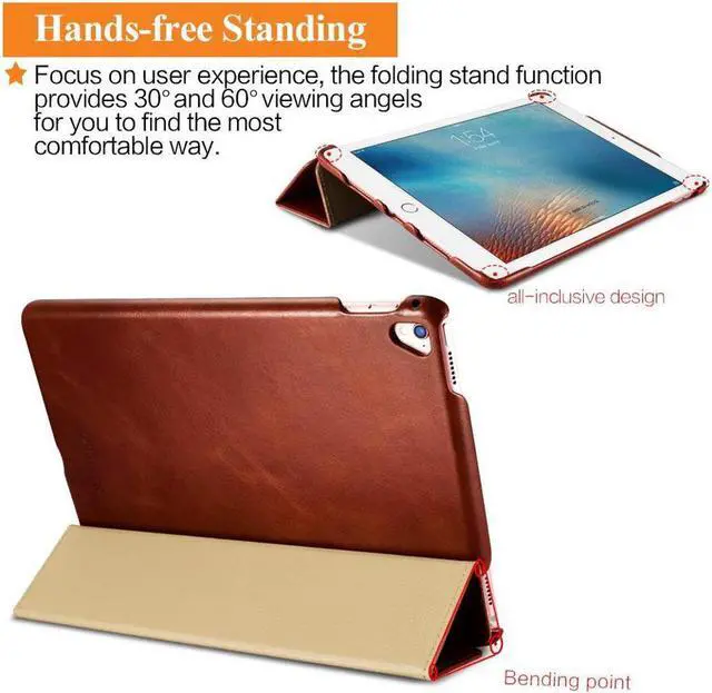 Alt view image 2 of 7 - iPad Pro 9.7 Leather Case Vintage Genuine Leather Side Open Flip Folio Style Smart Cover in Ultra Slim Design with Stand & Auto Wake / Sleep Functions for Apple iPad Pro 9.7 Inch Cover