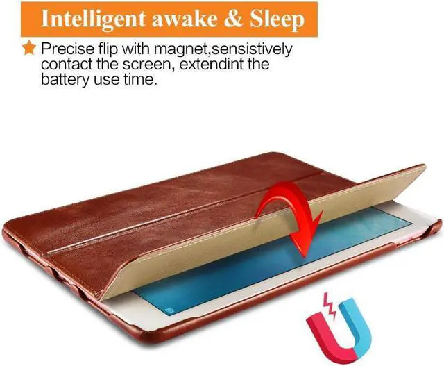 Alt view image 4 of 7 - iPad Pro 9.7 Leather Case Vintage Genuine Leather Side Open Flip Folio Style Smart Cover in Ultra Slim Design with Stand & Auto Wake / Sleep Functions for Apple iPad Pro 9.7 Inch Cover
