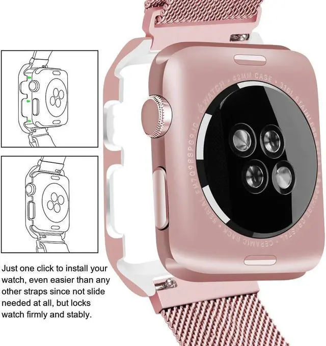 Alt view image 4 of 6 - Compatible with Apple Watch Band 38mm 42mm with Case Stainless Steel Mesh Milanese Loop with Adjustable Magnetic Closure Replacement for iWatch Band Compatible Apple Watch Series 3 2 1