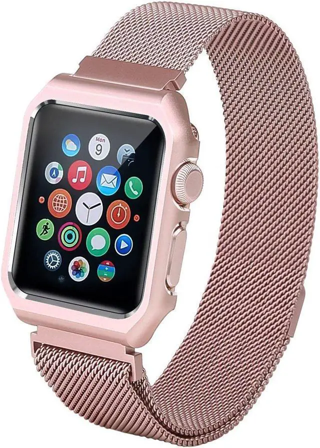 Alt view image 2 of 6 - Compatible with Apple Watch Band 38mm 42mm with Case Stainless Steel Mesh Milanese Loop with Adjustable Magnetic Closure Replacement for iWatch Band Compatible Apple Watch Series 3 2 1