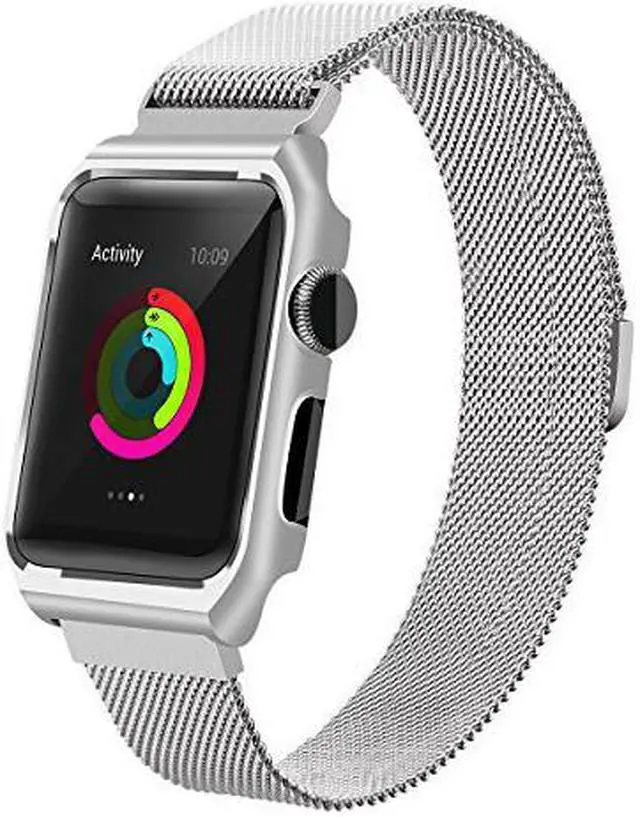 Alt view image 2 of 7 - Compatible with Apple Watch Band 38mm 42mm with Case Stainless Steel Mesh Milanese Loop with Adjustable Magnetic Closure Replacement for iWatch Band Compatible Apple Watch Series 3 2 1