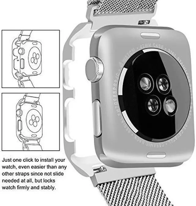 Alt view image 4 of 7 - Compatible with Apple Watch Band 38mm 42mm with Case Stainless Steel Mesh Milanese Loop with Adjustable Magnetic Closure Replacement for iWatch Band Compatible Apple Watch Series 3 2 1