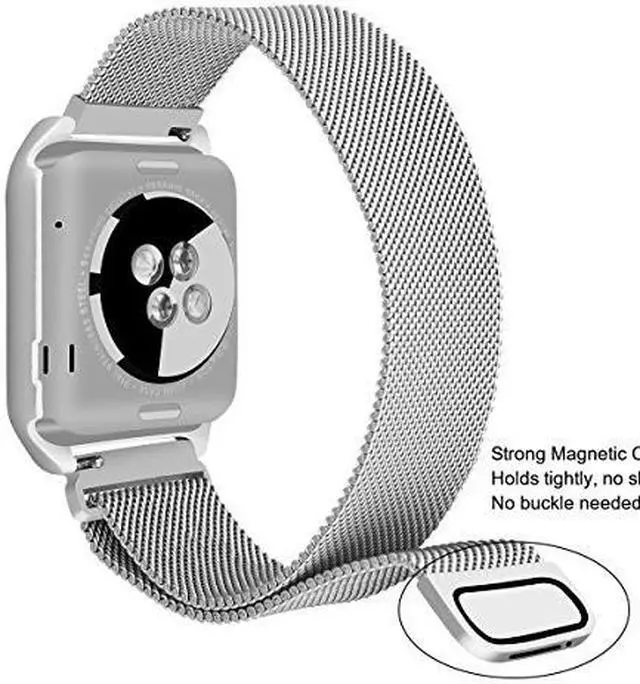 Alt view image 5 of 7 - Compatible with Apple Watch Band 38mm 42mm with Case Stainless Steel Mesh Milanese Loop with Adjustable Magnetic Closure Replacement for iWatch Band Compatible Apple Watch Series 3 2 1