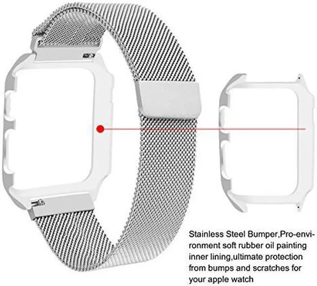 Alt view image 3 of 7 - Compatible with Apple Watch Band 38mm 42mm with Case Stainless Steel Mesh Milanese Loop with Adjustable Magnetic Closure Replacement for iWatch Band Compatible Apple Watch Series 3 2 1
