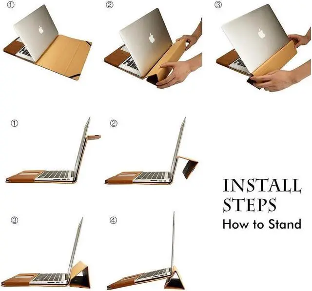 Alt view image 7 of 7 - Macbook Air 13 inch Case Premium Quality PU Leather Book Cover Folio Flip Case laotop Sleeve Protective Cover with Stand Function for Apple Macbook Air 13" Model A1369 / A1466 Case