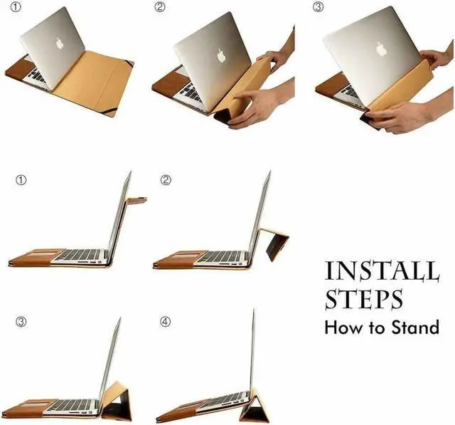 Alt view image 7 of 7 - Macbook 12 inch Case Retina Display Model A1534 Case One-piece designed PU Leather Premium Book Cover Folio Flip Case Sleeve Protective Cover with Stand Function for Apple Macbook Air 12"