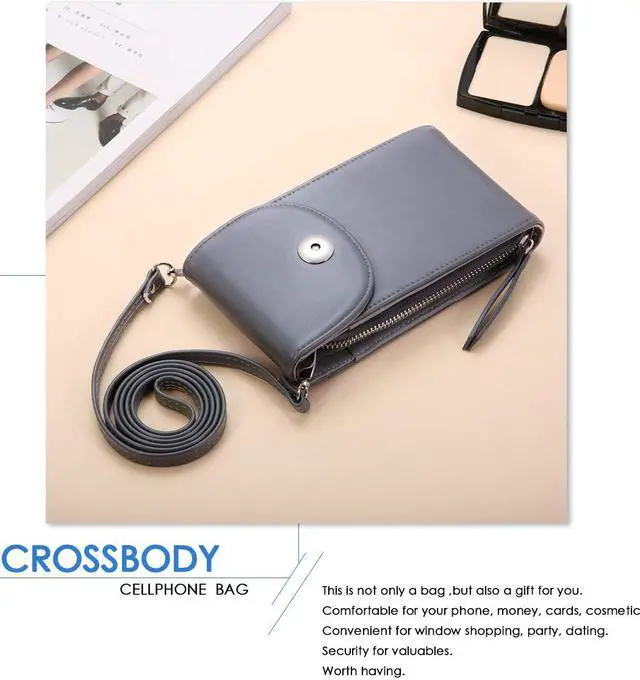 Alt view image 6 of 6 - Cell Phone Pouch Bag Cellphone Wallet Purse PU Leather 3 Layers Storage Phone Pouch Purse Women Handbag with Shoulder Strap for iPhone X 8 6 7 Samsung S7 S6 Smartphone under 5.5 Inch