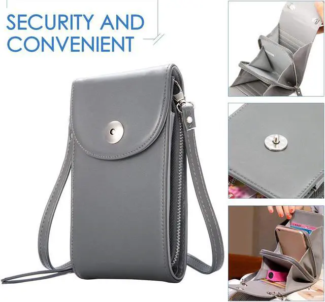 Alt view image 4 of 6 - Cell Phone Pouch Bag Cellphone Wallet Purse PU Leather 3 Layers Storage Phone Pouch Purse Women Handbag with Shoulder Strap for iPhone X 8 6 7 Samsung S7 S6 Smartphone under 5.5 Inch