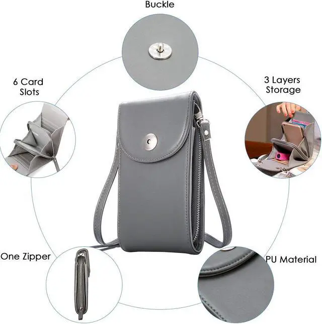 Alt view image 2 of 6 - Cell Phone Pouch Bag Cellphone Wallet Purse PU Leather 3 Layers Storage Phone Pouch Purse Women Handbag with Shoulder Strap for iPhone X 8 6 7 Samsung S7 S6 Smartphone under 5.5 Inch