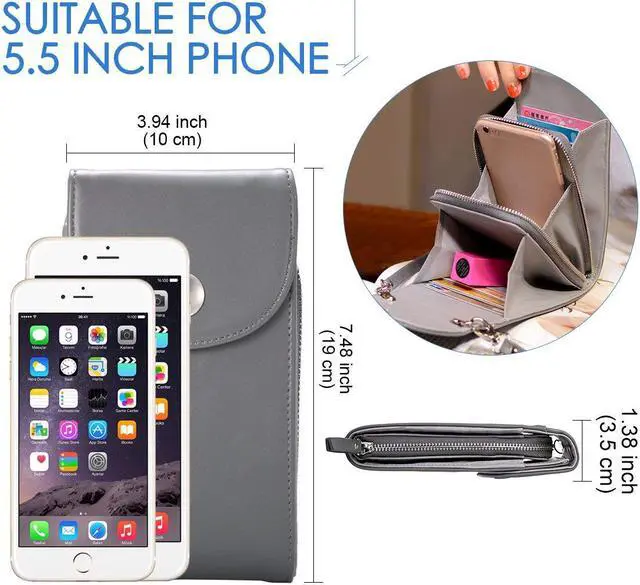Alt view image 5 of 6 - Cell Phone Pouch Bag Cellphone Wallet Purse PU Leather 3 Layers Storage Phone Pouch Purse Women Handbag with Shoulder Strap for iPhone X 8 6 7 Samsung S7 S6 Smartphone under 5.5 Inch