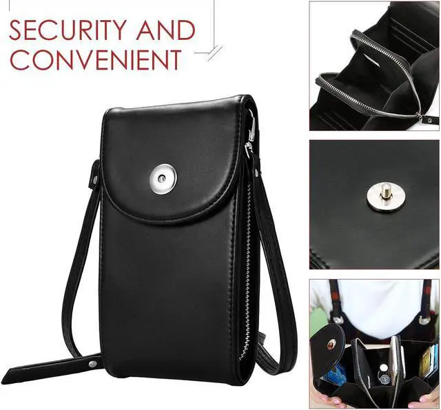Alt view image 4 of 7 - Cell Phone Pouch Bag Cellphone Wallet Purse PU Leather 3 Layers Storage Phone Pouch Purse Women Handbag with Shoulder Strap for iPhone X 8 6 7 Samsung S7 S6 Smartphone under 5.5 Inch