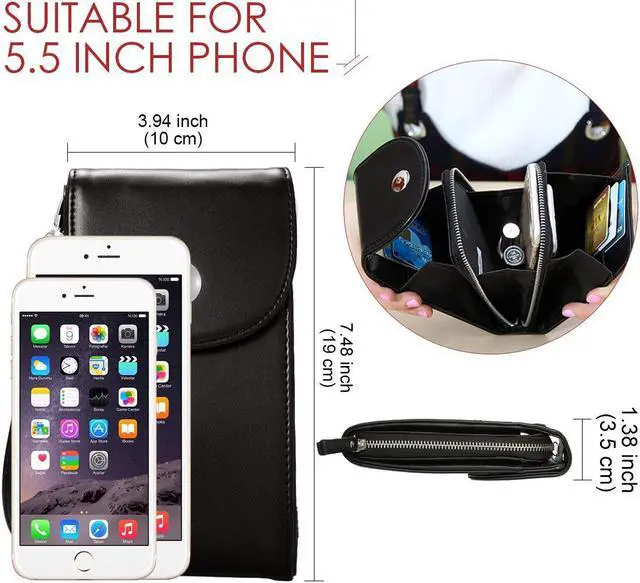 Alt view image 5 of 7 - Cell Phone Pouch Bag Cellphone Wallet Purse PU Leather 3 Layers Storage Phone Pouch Purse Women Handbag with Shoulder Strap for iPhone X 8 6 7 Samsung S7 S6 Smartphone under 5.5 Inch