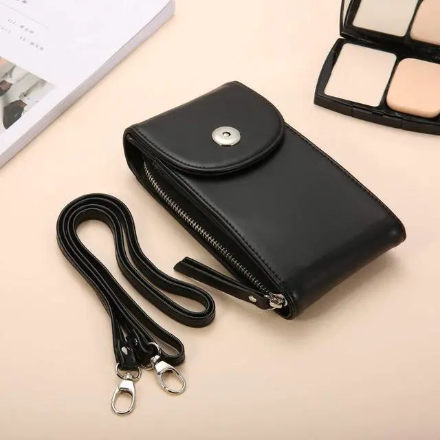 Alt view image 7 of 7 - Cell Phone Pouch Bag Cellphone Wallet Purse PU Leather 3 Layers Storage Phone Pouch Purse Women Handbag with Shoulder Strap for iPhone X 8 6 7 Samsung S7 S6 Smartphone under 5.5 Inch