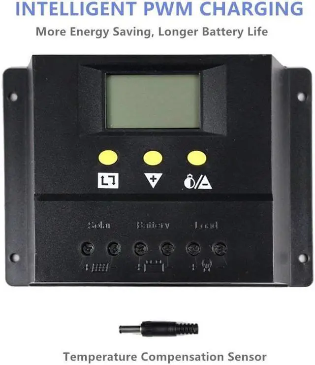 Alt view image 5 of 7 - Solar Charge Controller 60A PWM 50V PV Input 12V / 24V 1360W Solar Panel Charging Regulators with LCD Monitor Overload Protection Temperature Compensation