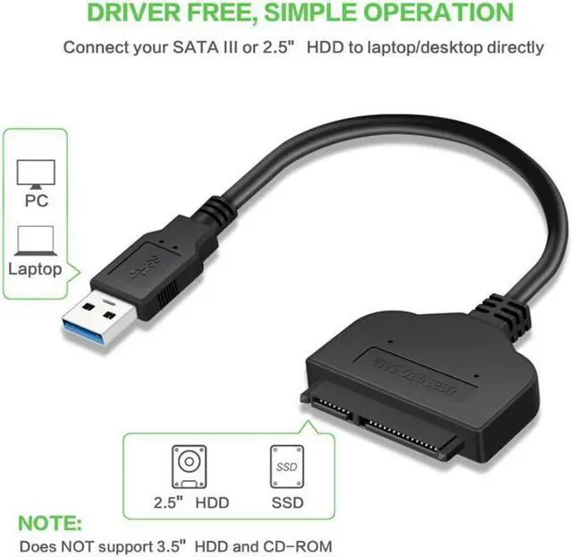 Alt view image 3 of 5 - USB to SATA Adapter USB 3.0 to Hard Drive Adapter Cable Converter for 2.5 Inch Hard Drive Disk HDD and SSD Support UASP SATA I II III