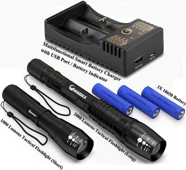Alt view image 5 of 7 - 2PCS High lumens Tactical Flashlights Super Bright Handheld Flashlight Outdoor CREE T6 LED Torch with Adjustable Focus Zoom 5 Light Mode for Camping Hiking Emergency with Rechargeable Battery Charger