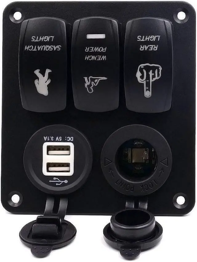 Alt view image 3 of 7 - Digital Voltmeter 12V Cigarette Socket Double USB Power Charger Adapter Flush Mount Waterproof 6 Gang Rocker Switch Panel Black for RV Car Boat