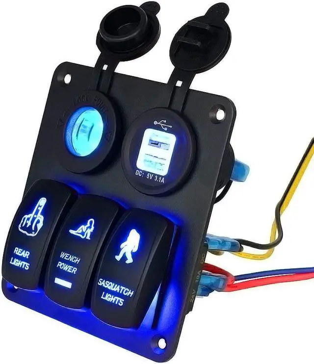 Alt view image 7 of 7 - Digital Voltmeter 12V Cigarette Socket Double USB Power Charger Adapter Flush Mount Waterproof 6 Gang Rocker Switch Panel Black for RV Car Boat