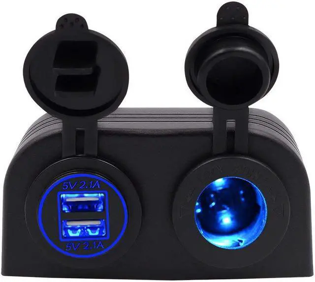 Main image of Two Hole Tent Type Panel 4.2a Dual USB Charger + 12V/24V Cigarette Lighter Socket for Car Motorcycle Boat Marine ATV RV
