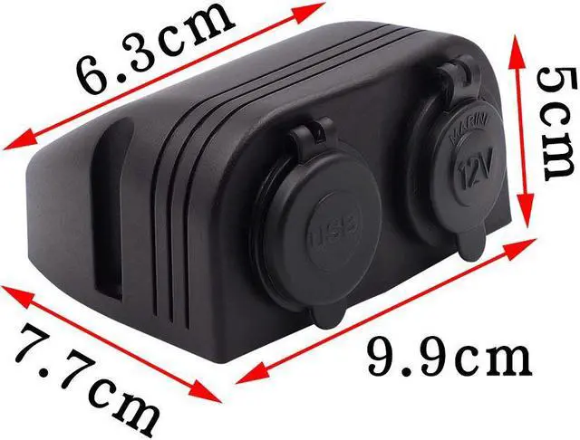 Alt view image 6 of 7 - Two Hole Tent Type Panel 4.2a Dual USB Charger + 12V/24V Cigarette Lighter Socket for Car Motorcycle Boat Marine ATV RV