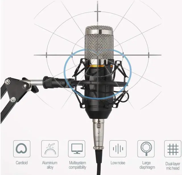 Alt view image 6 of 7 - Condenser Microphone XLR to 3.5mm Podcasting Studio Recording Condenser Microphone Kit Computer Mics with Adjustable Mic Suspension Scissor Arm Metal Shock Mount Double-layer Pop Filter Silver