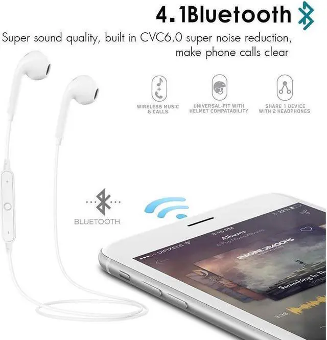 Alt view image 6 of 7 - Wireless Bluetooth Headphones With Microphone Wireless Sport Earbuds Car Headset for iPhone Samsung and More Waterproof Earphones Noise Cancelling Headphones White
