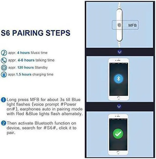 Alt view image 3 of 7 - Wireless Bluetooth Headphones With Microphone Wireless Sport Earbuds Car Headset for iPhone Samsung and More Waterproof Earphones Noise Cancelling Headphones White