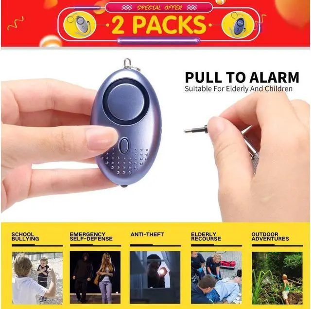 Alt view image 3 of 7 - Personal Alarm for Women 140DB Emergency Self-Defense Security Alarm Keychain with LED Light for Women Kids and Elders-2 Pack