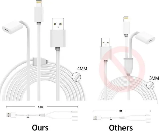 Alt view image 5 of 5 - Pencil Charging Cable Replacement for Apple, 6 inch Long 2-in-1 USB Pen Charging Cable, Multi Function Charger/Data Cable Adapter with Connectors to iPhone and iPad Pro Accessories